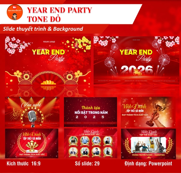 B11 - BỘ YEAR END PARTY TONE ĐỎ