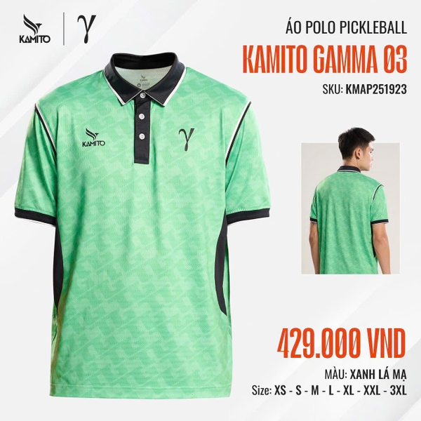 Áo Polo Pickleball Kamito Gamma 03 KMAP251923 Xanh lá mạ