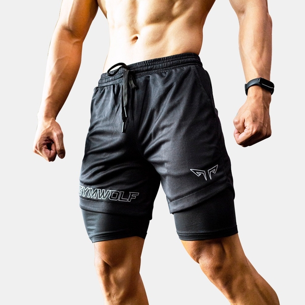 Quần Tập Gym 2 Lớp Wolf Active Fitpro W104, Quần Gym Nam 2 Lớp, Nhanh Khô, Co Giãn Thoải Mái