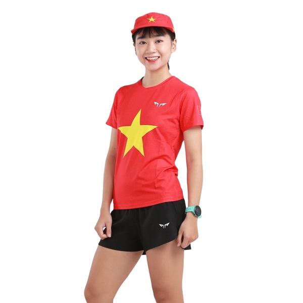 Áo Chạy Bộ Nữ Cờ Đỏ Sao Vàng W01, Chất Vải Active Max Cao Cấp, Mềm Mịn, Co Giãn 4 Chiều