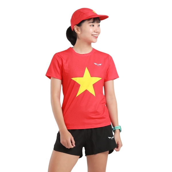 Áo Chạy Bộ Nữ Cờ Đỏ Sao Vàng W01, Chất Vải Active Max Cao Cấp, Mềm Mịn, Co Giãn 4 Chiều