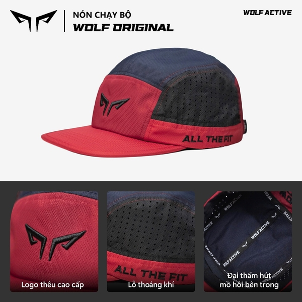 Nón Chạy Bộ Unisex Wolf Active Original 172A, Phối Màu (Đỏ, Đen,Xanh navy)