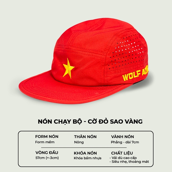 Nón Chạy Bộ Cờ Đỏ Sao Vàng Wolf Active W178, Nón Thể Thao Nam Nữ Nhẹ, Nhanh Khô, Thoáng Khí