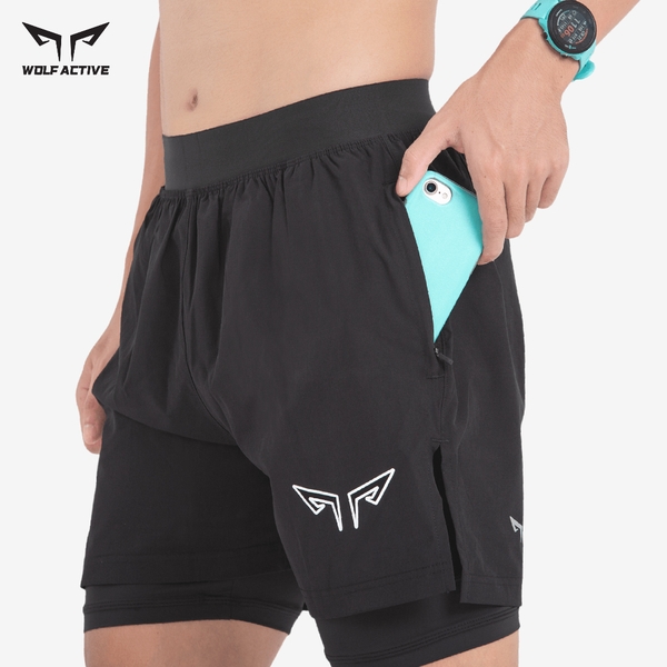 Quần 2 Lớp Thể Thao Wolf Active Essential V1 W110, Quần 2 Lớp Chạy Bộ, Tập Gym Chất Vải Cao Cấp