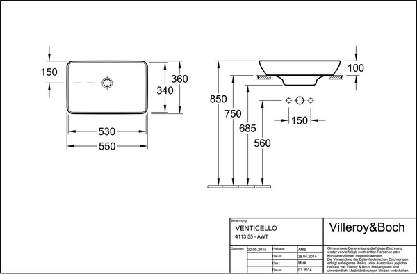 Chậu lavabo Villeroy & Boch Venticello | 411355R1 | HA ANH GERMANY
