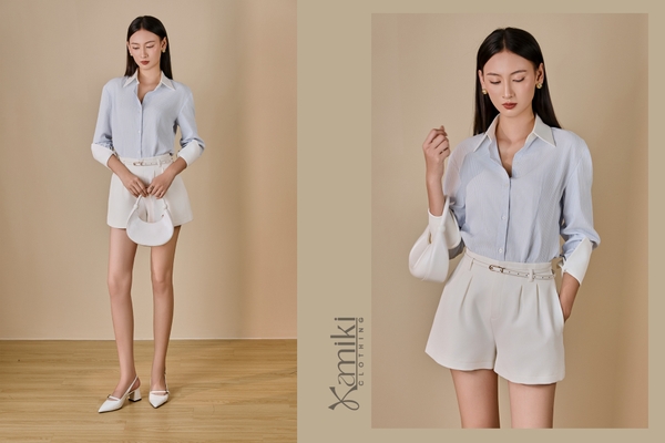 ÁO SƠ MI KẺ PHỐI TRẮNG