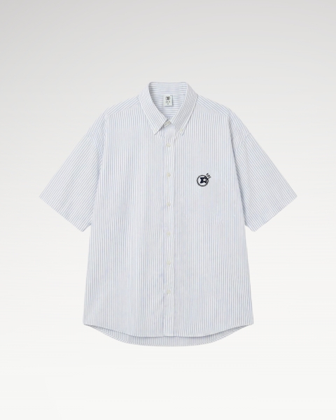 Sơ Mi Sọc Ngắn Tay Teelab Alter Oversize Oxford Thêu POP STAR Unisex SS089