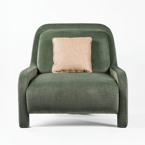 Rivius Pavona – Ghế Bành Điêu Khắc Bọc Vải Màu Xanh Rêu