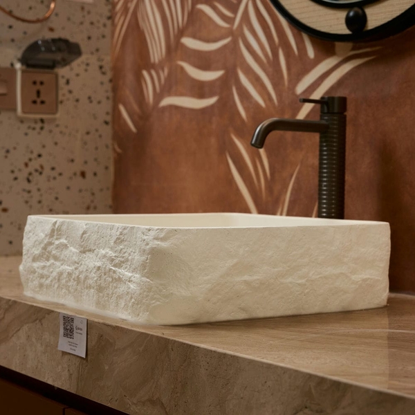 Rivius Kanso - Lavabo Đá Cẩm Thạch Vuông Phong Cách Wabi - Sabi