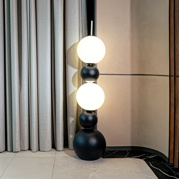 Rivius Orbivra – Đèn Sàn Nghệ Thuật Khối Cầu Tương Phản Trắng Đen