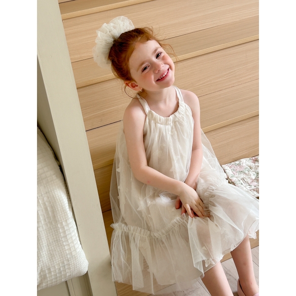 Váy Ngắn Voan Bướm Kem & Cột Peach