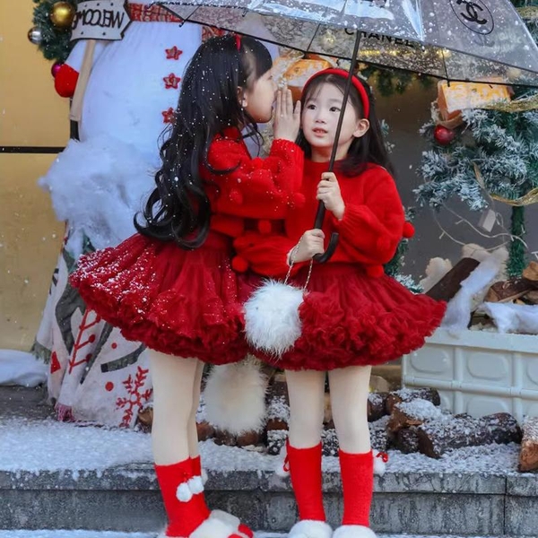 Set Áo Len Đỏ & Chân Váy Đỏ TuTu