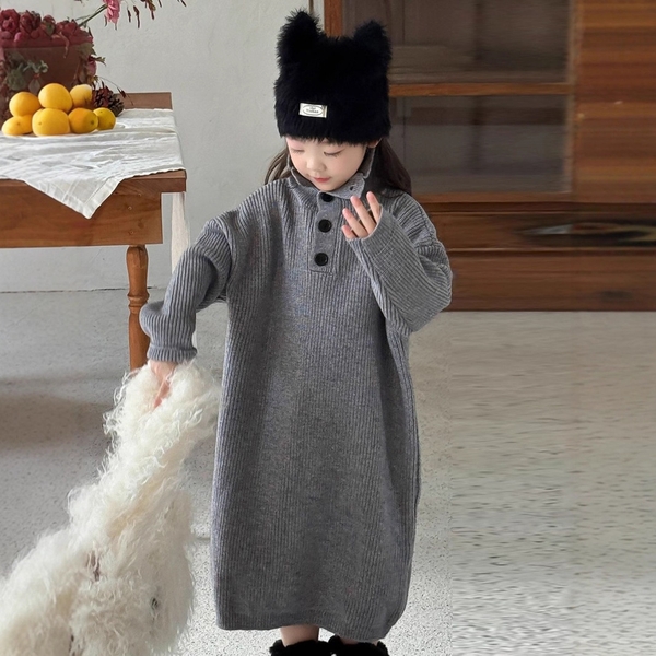 Váy Dài Len Xám Cổ Lọ YK