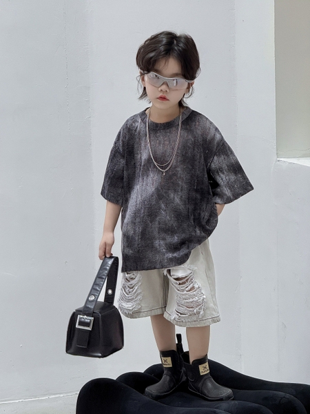 Áo Ngắn Đen Rách Lưới FS