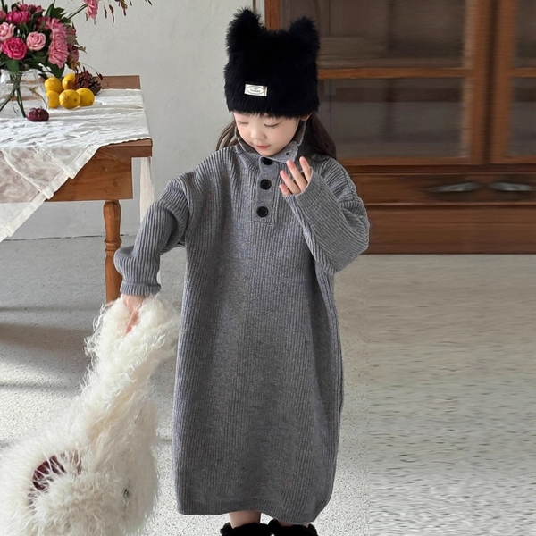Váy Dài Len Xám Cổ Lọ YK