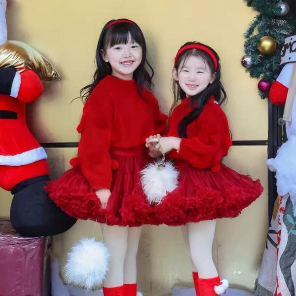 Set Áo Len Đỏ & Chân Váy Đỏ TuTu