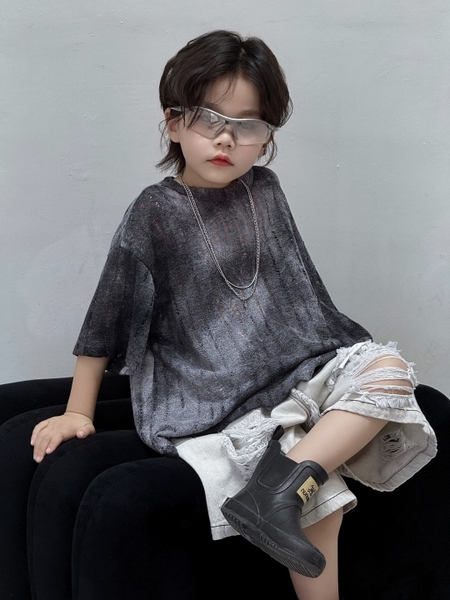 Áo Ngắn Đen Rách Lưới FS