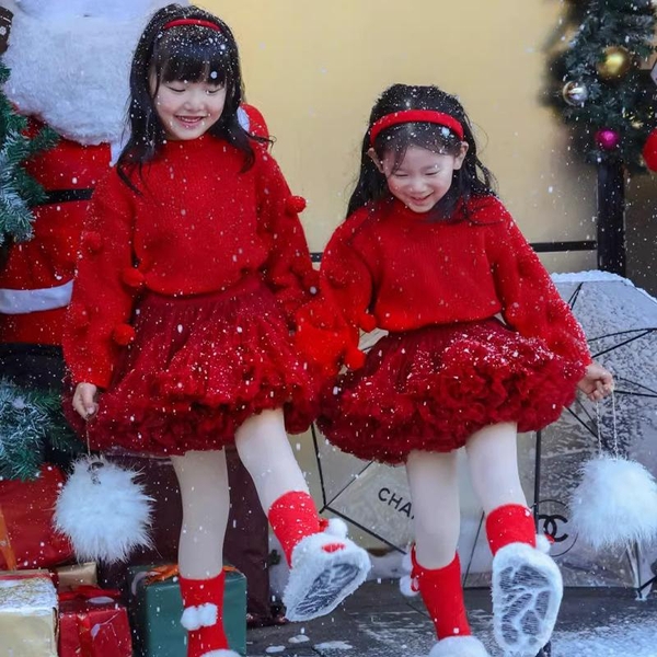 Set Áo Len Đỏ & Chân Váy Đỏ TuTu