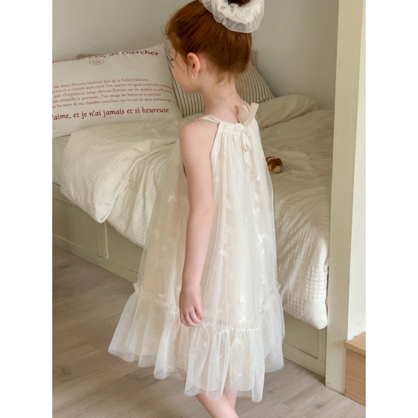 Váy Ngắn Voan Bướm Kem & Cột Peach