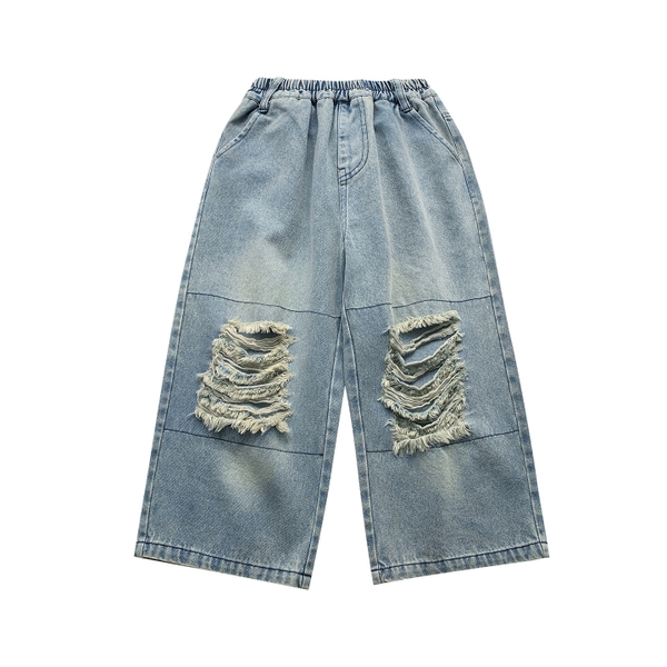 Quần Jean Dài Xanh Rách Gối FK