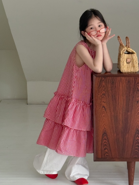 Váy Dài Caro Đỏ Hai Tầng KM
