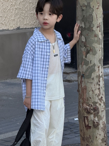 Áo Sơ Mi Ngắn Caro Xanh Dương PL