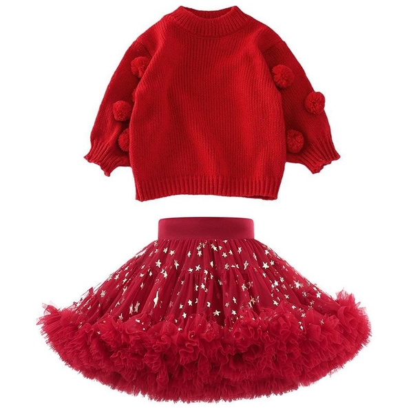 Set Áo Len Đỏ & Chân Váy Đỏ TuTu