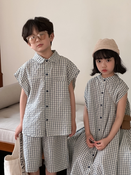 SET SƠ MI NGẮN CARO XANH KUMAI