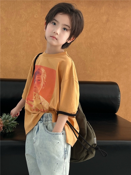Áo Ngắn Vàng Hình bé SN