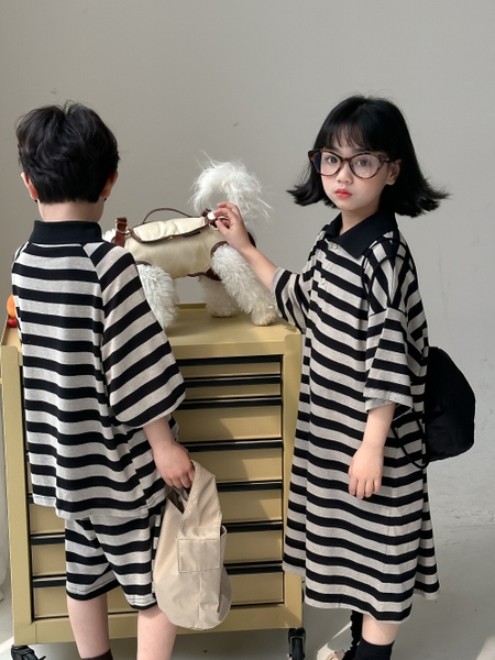 VÁY DÀI POLO KẺ ĐEN XÁM KM