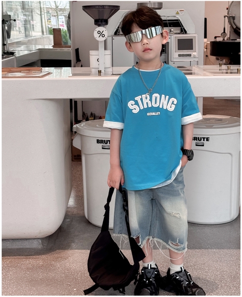 Áo Ngắn Xanh Dương Strong FK