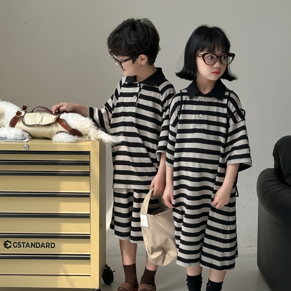VÁY DÀI POLO KẺ ĐEN XÁM KM