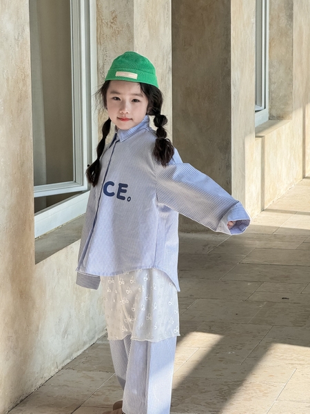 SET Dài Sơmi Kẻ Xanh & Quây Ren XJ
