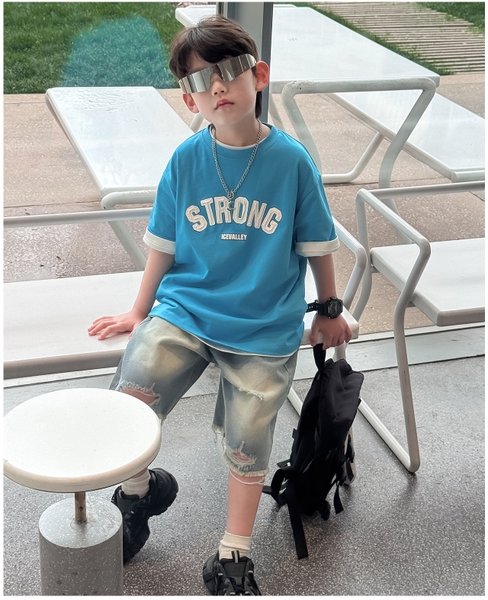 Áo Ngắn Xanh Dương Strong FK