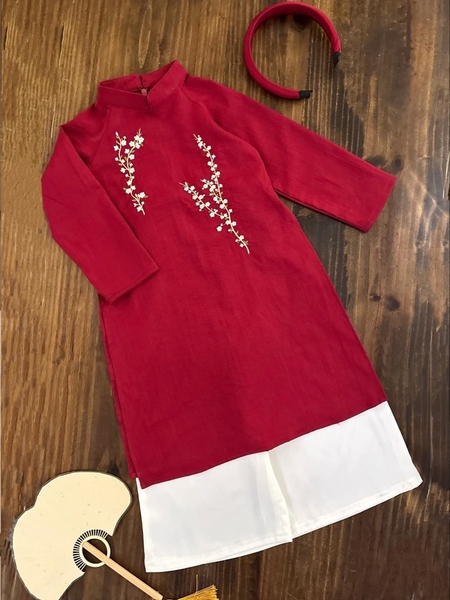 SET Áo Dài Đỏ Thêu Hoa