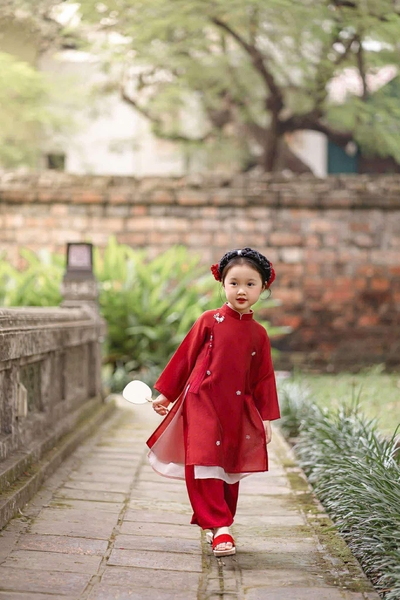 SET ÁO DÀI ĐỎ ĐÍNH HOA