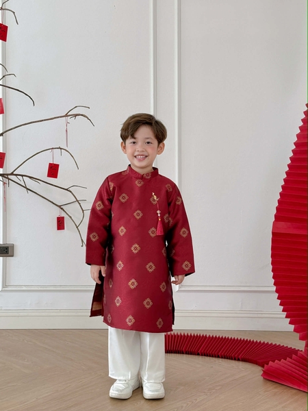 Set Áo Dài Đỏ Họa Tiết BT