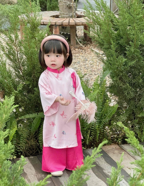 Set Áo Dài Hồng Họa Tiết