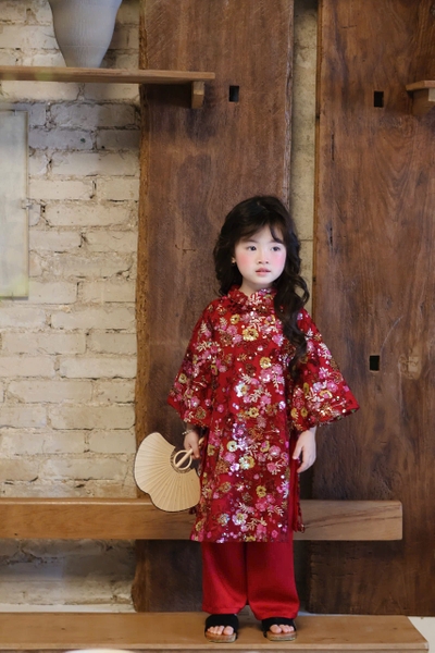 Set Áo Dài Đỏ Kim Sa Quần Đỏ