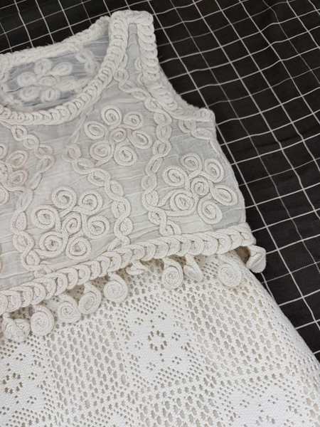 Set  Áo Croptop Váy Be Lưới Ota