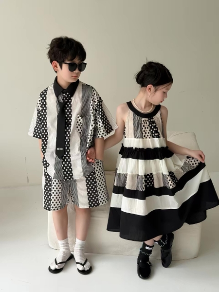 SN Sơ Mi Trắng Đen Chấm Bi KM