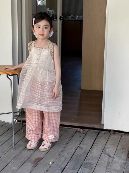 SD 2 Áo Kem+Quần Caro Cam YY