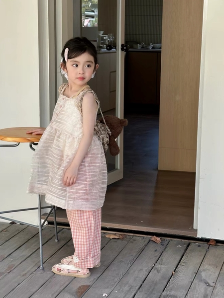 SD 2 Áo Kem+Quần Caro Cam YY