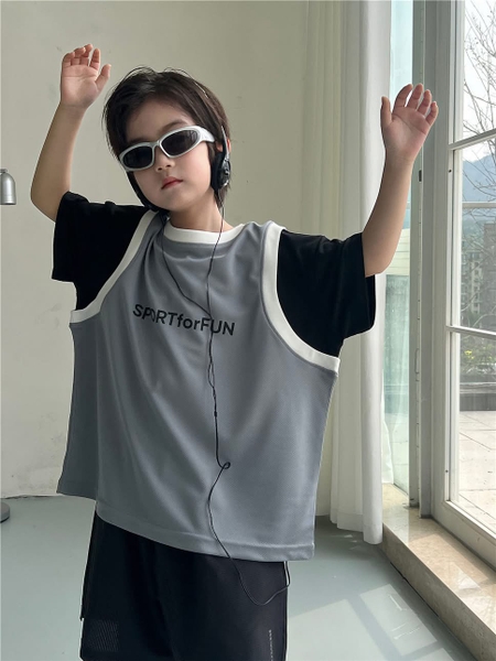 Set Ngắn Áo Sport Xám Quần Đen SN