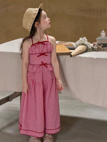SD Áo 2 Dây Caro Đỏ Nơ Ota