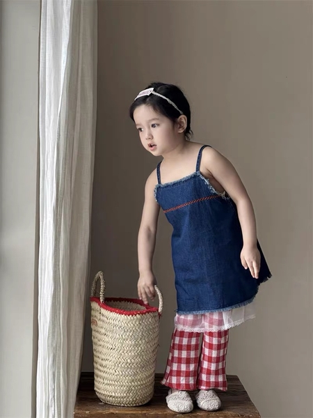 SET ÁO DÂY JEAN & QUẦN CARO ĐỎ