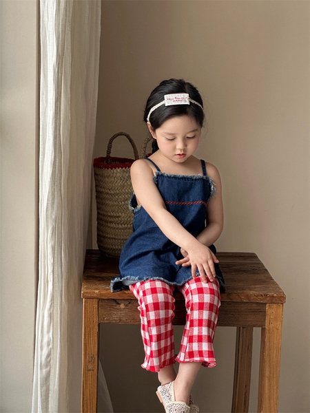 SET ÁO DÂY JEAN & QUẦN CARO ĐỎ