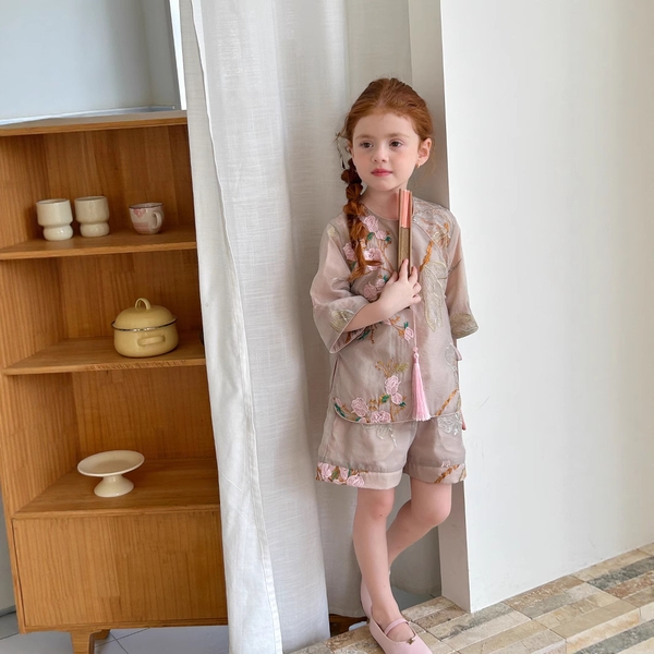 SET Ngắn Hoa Thêu Hồng Peach