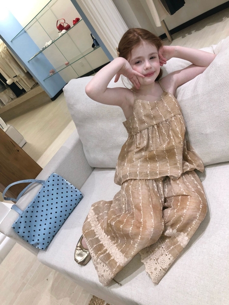Set Dài Vàng Loang Phối Ren Peach