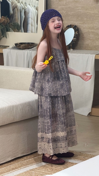 Set Dài Xám Loang Phối Ren Peach
